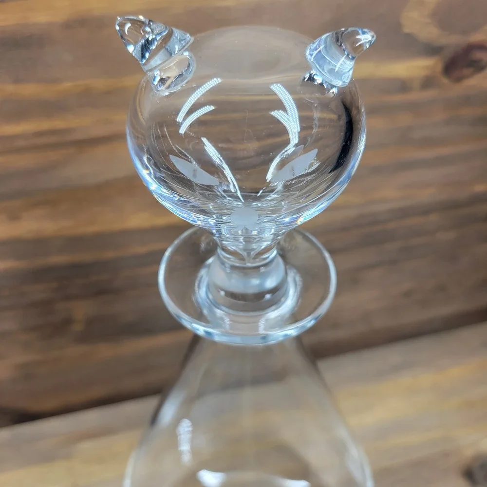 VTG Orrefors Cat Head Crystal Decanter Bottle MCM Barware Signed Sven Palmquist